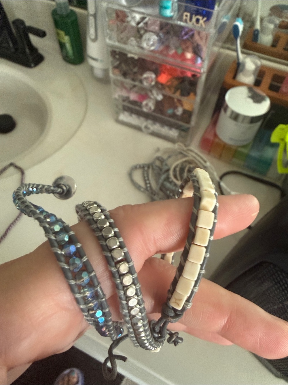 Victoria Emerson Multistrand Wrap Bracelet in Blue, Silver & Cream